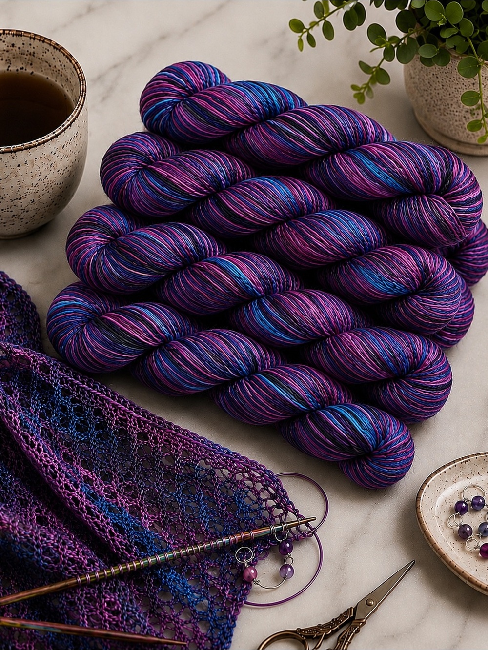 Urth Yarns Uneek Cotton Hand-Dyed Self-Striping Yarn – Colorway 1074 – Lot of 5